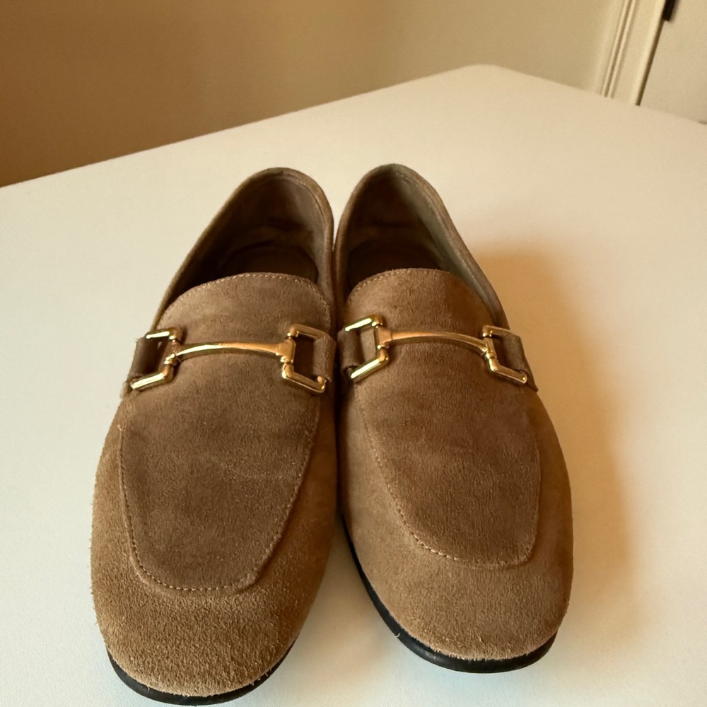 Mango Brown Suede Loafers with Gold Accent
